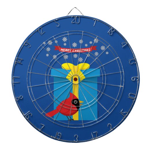 Niedlicher roter Kardinal mit blauem Geschenk Dartscheibe (vorne)
