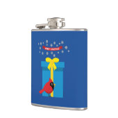 Niedlicher roter Kardinal mit blauem Geschenk Flachmann (Links)