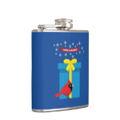 Niedlicher roter Kardinal mit blauem Geschenk Flachmann (Rechts)