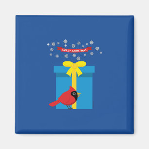 Niedlicher roter Kardinal mit blauem Geschenk Magnet