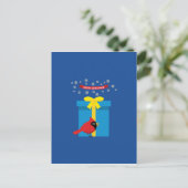 Niedlicher roter Kardinal mit blauem Geschenk Postkarte (Stehend Vorderseite)
