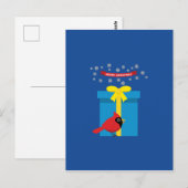 Niedlicher roter Kardinal mit blauem Geschenk Postkarte (Vorne/Hinten)