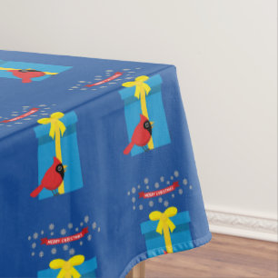 Niedlicher roter Kardinal mit blauem Geschenk Tischdecke
