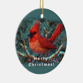 Niedlicher Roter Kardinal mit Winterroten Berries Keramik Ornament (Rechts)