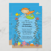 Niedlicher Roter Kopf Mermaid Geburtstag Einladung (Vorne/Hinten)
