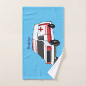 Niedlicher roter Krankenwagen Cartoon Badhandtuch Set (Handtuch)