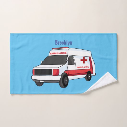Niedlicher roter Krankenwagen Cartoon Badhandtuch Set (Handtuch)