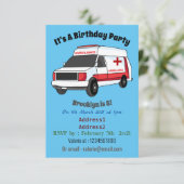 Niedlicher roter Krankenwagen Cartoon Einladung (Stehend Vorderseite)