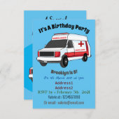 Niedlicher roter Krankenwagen Cartoon Einladung (Vorne/Hinten)