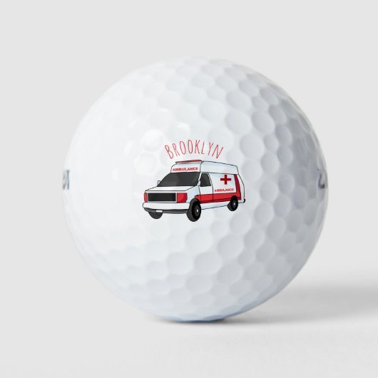 Niedlicher roter Krankenwagen Cartoon Golfball (Vorderseite)