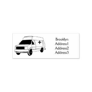 Niedlicher roter Krankenwagen Cartoon Gummistempel