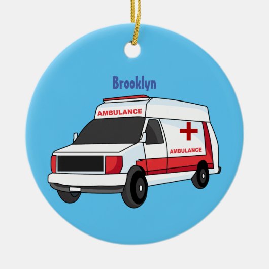 Niedlicher roter Krankenwagen Cartoon Keramik Ornament (Vorne)