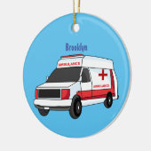 Niedlicher roter Krankenwagen Cartoon Keramik Ornament (Links)