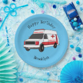 Niedlicher roter Krankenwagen Cartoon Pappteller (Party)