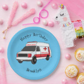 Niedlicher roter Krankenwagen Cartoon Pappteller (Party)