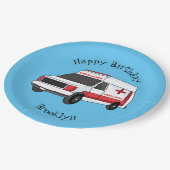 Niedlicher roter Krankenwagen Cartoon Pappteller (Schrägansicht)