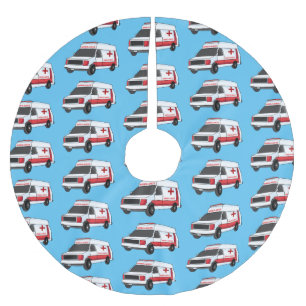 Niedlicher roter Krankenwagen Cartoon Polyester Weihnachtsbaumdecke