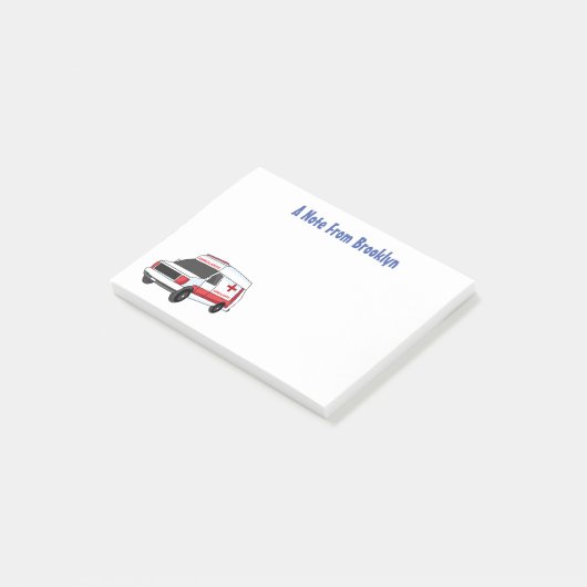 Niedlicher roter Krankenwagen Cartoon Post-it Klebezettel (angewinkelt)