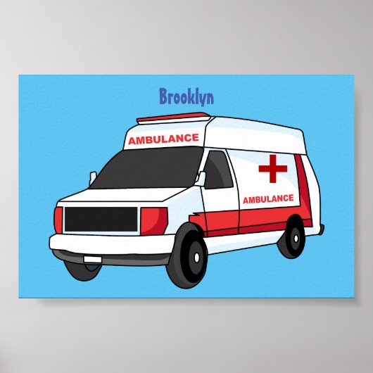 Niedlicher roter Krankenwagen Cartoon Poster (Vorne)