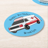 Niedlicher roter Krankenwagen Cartoon Runder Pappuntersetzer (Angewinkelt)