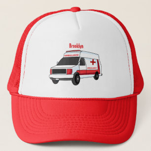 Niedlicher roter Krankenwagen Cartoon Truckerkappe