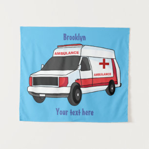 Niedlicher roter Krankenwagen Cartoon Wandteppich