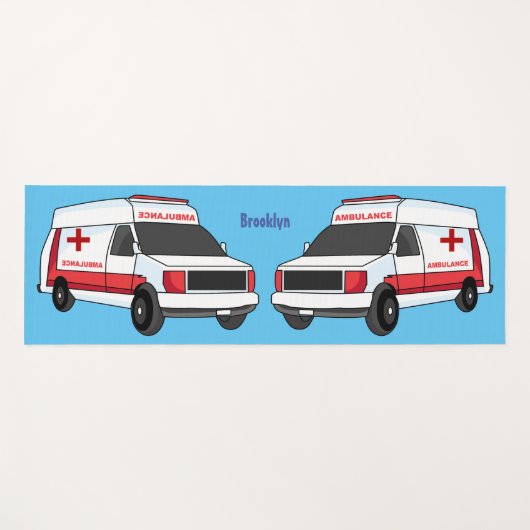 Niedlicher roter Krankenwagen Cartoon Yogamatte (Vorderseite (Horizontal))