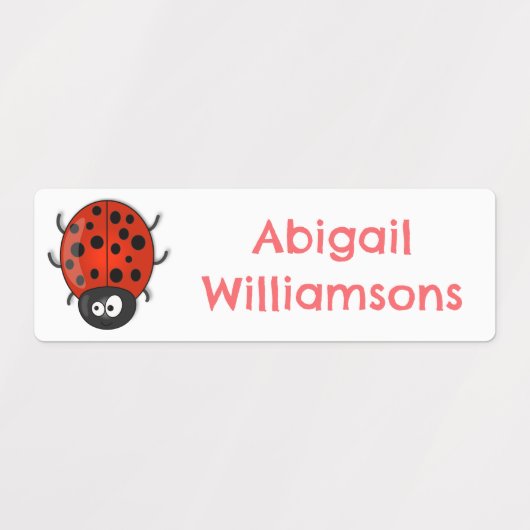Niedlicher, roter Ladybug Cartoon personalisiert Etiketten (Design 2)