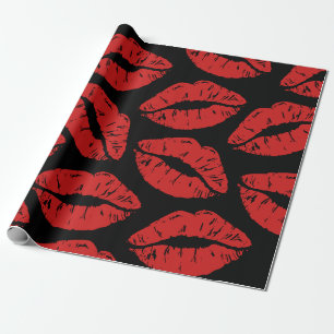 Niedlicher Roter Lipstick Kisses Kiss Lips Muster Geschenkpapier