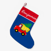 Niedlicher roter LKW mit Weihnachtsbaumkinder-Stru Kleiner Weihnachtsstrumpf (Vorderansicht (hängend))