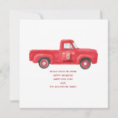 Niedlicher roter Lkw Wir haben Ferien verlegt neue Ankündigung (Rückseite)