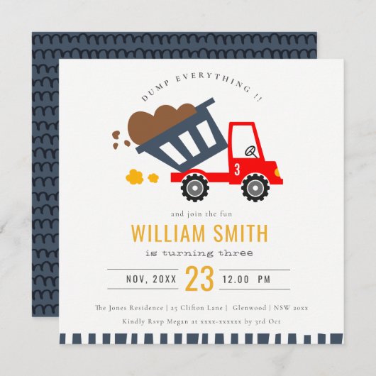 Niedlicher roter LKWs der Marine jenseits des Gebu Einladung (Vorne/Hinten)