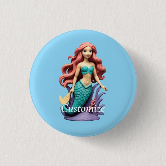 Niedlicher roter Meerjungfrau Thunder_Cove Button (Vorderseite)
