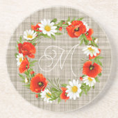 Niedlicher Roter Mohn Weiße Gelbe Daisy Blume Krän Getränkeuntersetzer (Vorne)