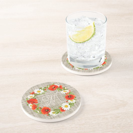 Niedlicher Roter Mohn Weiße Gelbe Daisy Blume Krän Getränkeuntersetzer (Seite)