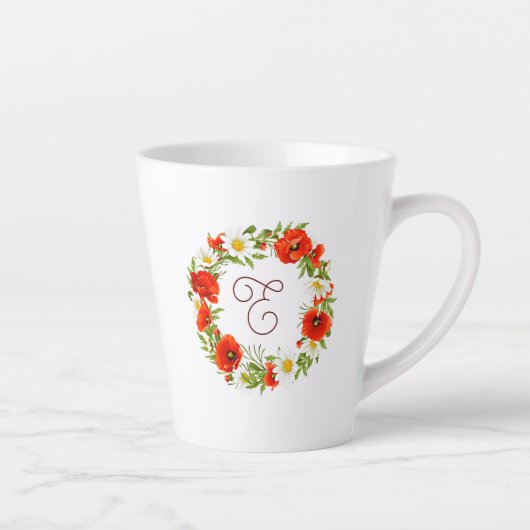 Niedlicher Roter Mohn Weiße Gelbe Daisy Blume Krän Milchtasse (Rechts)