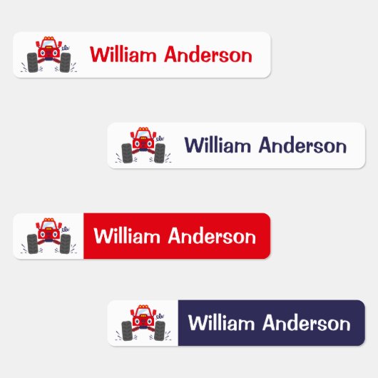 Niedlicher Roter Monster Truck Personalisierter Na Etiketten (Gruppe)