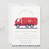 Niedlicher roter Müllwagen Kinder jeden Geburtstag Dankeskarte (Vorderseite)