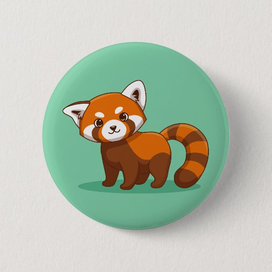 Niedlicher Roter Panda auf Grün Button (Vorderseite)
