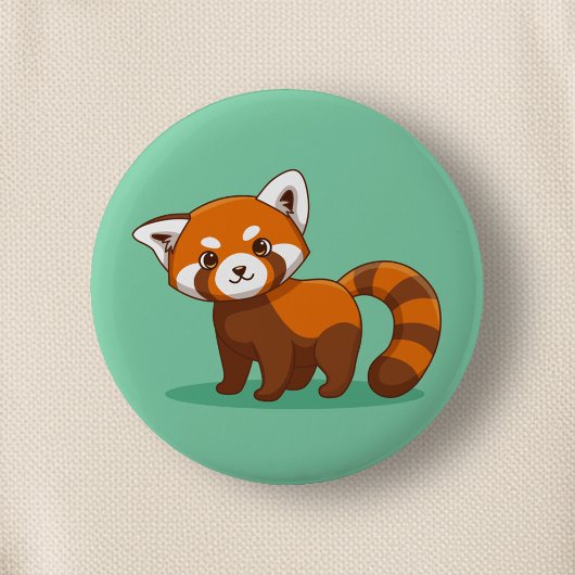 Niedlicher Roter Panda auf Grün Button
