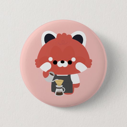 Niedlicher Roter Panda Barista Button (Vorderseite)