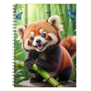 Niedlicher Roter Panda im Kawaii-Stil im Bambuswal Notizblock