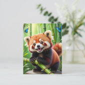 Niedlicher Roter Panda im Kawaii-Stil im Bambuswal Postkarte (Stehend Vorderseite)