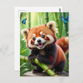 Niedlicher Roter Panda im Kawaii-Stil im Bambuswal Postkarte (Vorne/Hinten)