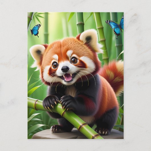Niedlicher Roter Panda im Kawaii-Stil im Bambuswal Postkarte (Vorderseite)