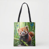 Niedlicher Roter Panda im Kawaii-Stil im Bambuswal Tasche (Vorderseite)