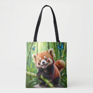 Niedlicher Roter Panda im Kawaii-Stil im Bambuswal Tasche