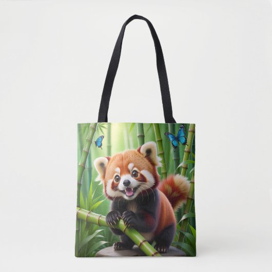 Niedlicher Roter Panda im Kawaii-Stil im Bambuswal Tasche (Vorderseite)