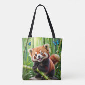 Niedlicher Roter Panda im Kawaii-Stil im Bambuswal Tasche (Rückseite)
