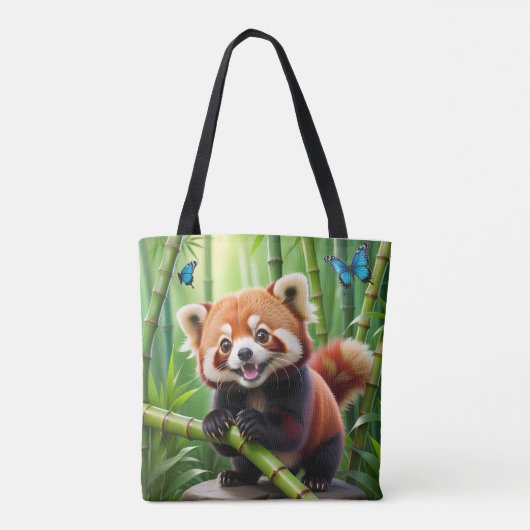 Niedlicher Roter Panda im Kawaii-Stil im Bambuswal Tasche (Rückseite)